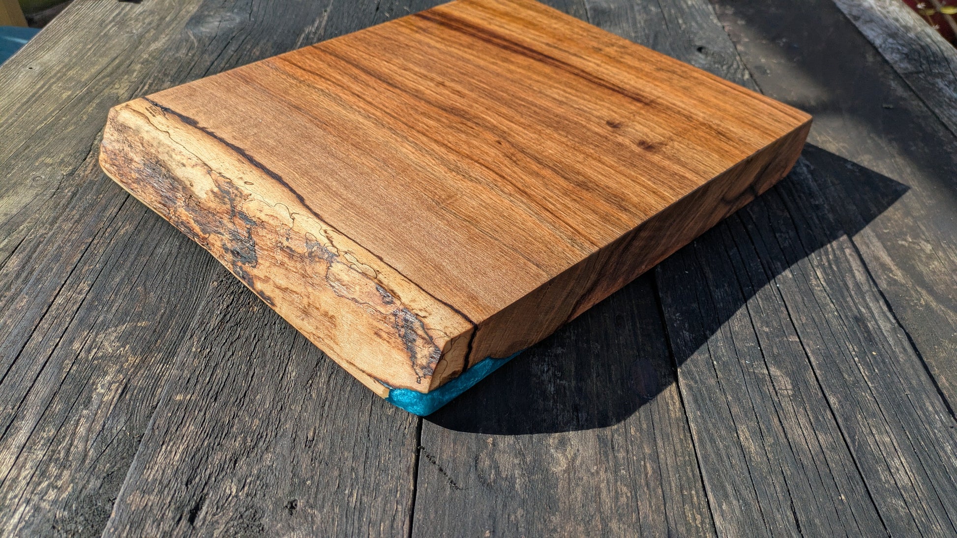 English Walnut Chopping Board 35cm x 36cm with Blue Resin Accent