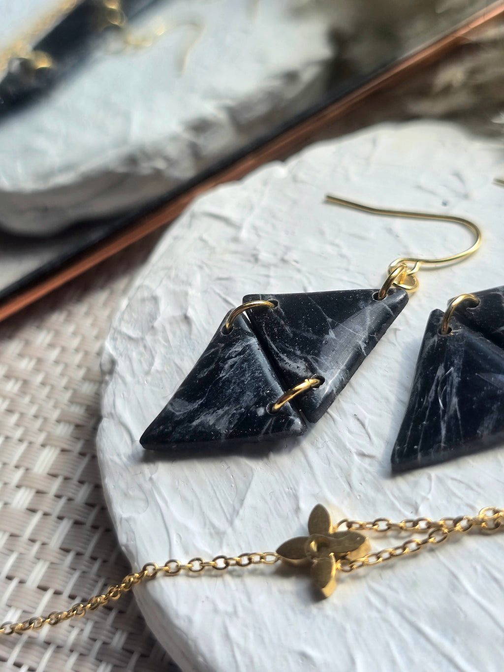 Black Marble French Hook Earrings