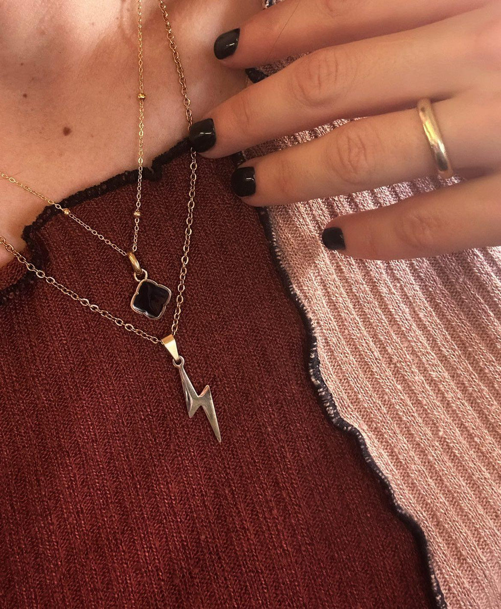 Lightning Bolt Necklace in Gold Silver and Rose Gold