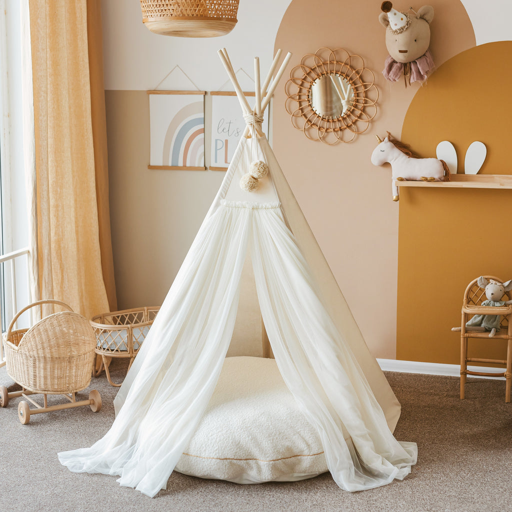 Fairy Kids Play Tent with Tulle in Ecru