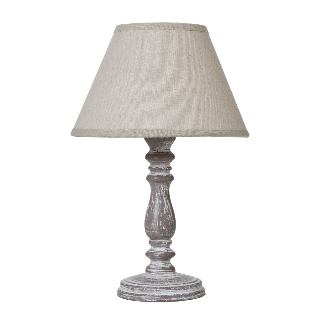 Column Table Lamp with Linen Shade in White Wood Finish