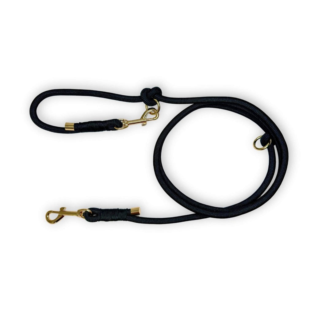 Black 6ft Rope Lead with Gold Hardware