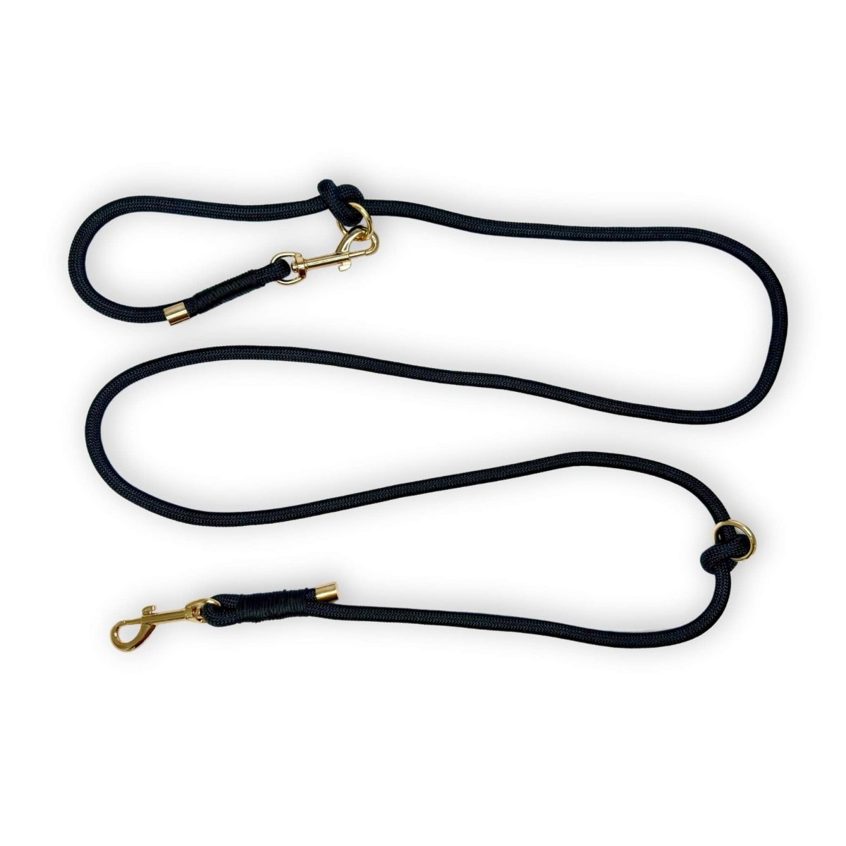 Black 6ft Rope Lead with Gold Hardware