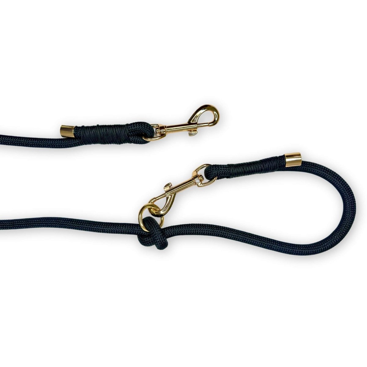 Black 6ft Rope Lead with Gold Hardware