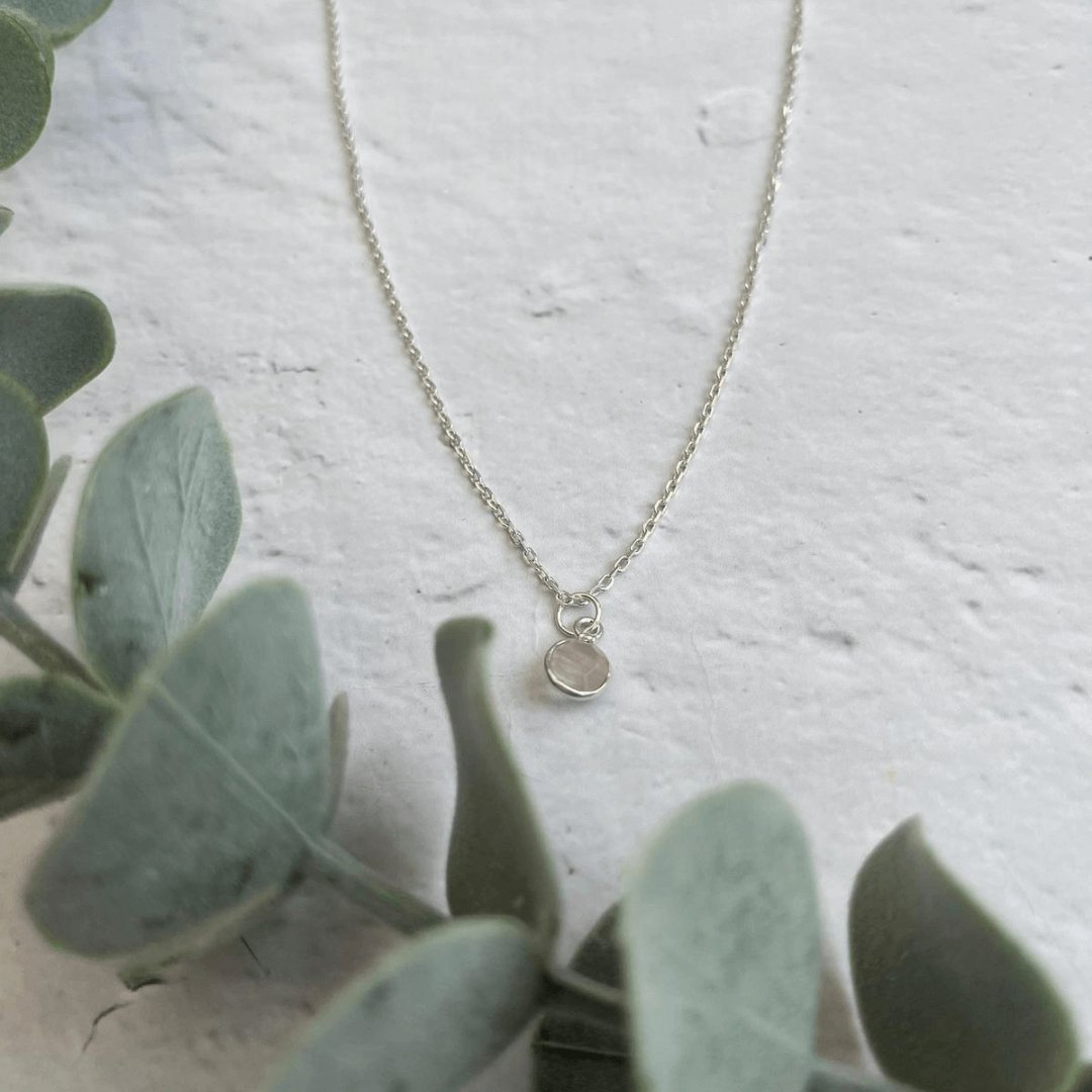 Rose Quartz October Birthstone Necklace in Sterling Silver