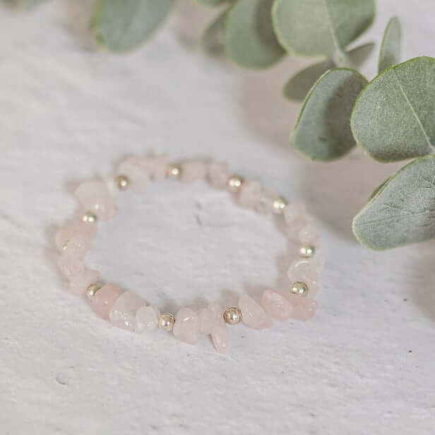Rose Quartz Bracelet in Sterling Silver and Gold