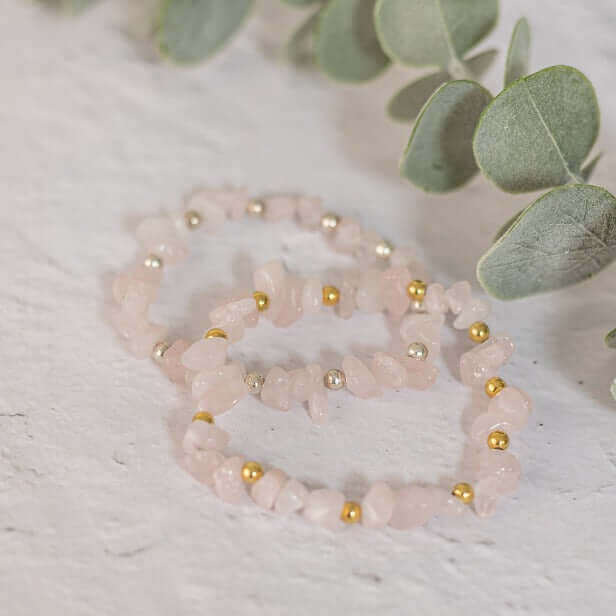 Rose Quartz Bracelet in Sterling Silver and Gold