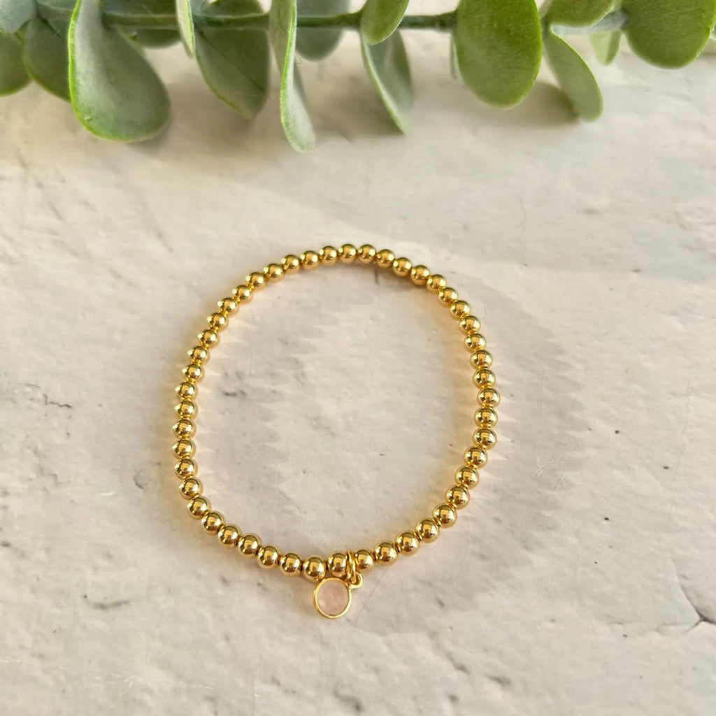 Rose Quartz Charm Bracelet in Sterling Silver and Gold Filled