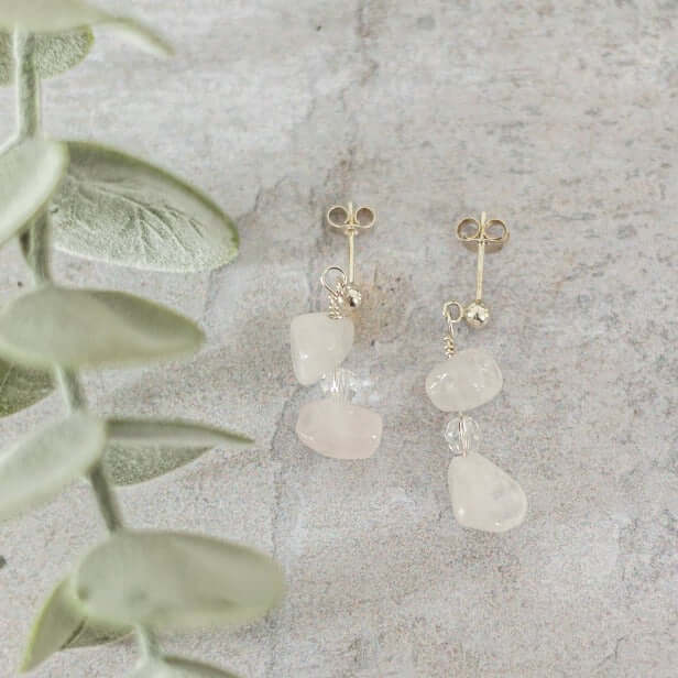 Rose Quartz Gemstone Earrings in Sterling Silver or Gold Filled