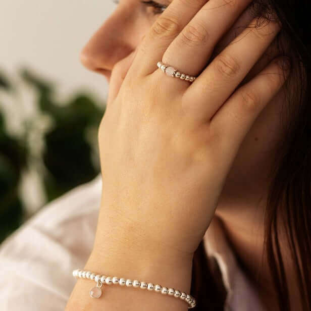 Rose Quartz Gemstone Ring in Sterling Silver and Gold