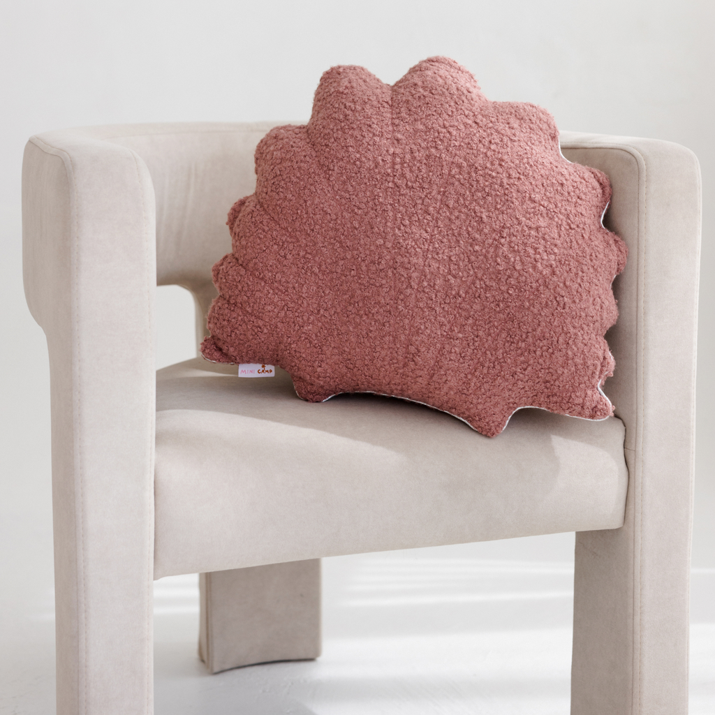 Rose Boucle Sea Shell Pillow with Metallic Trim