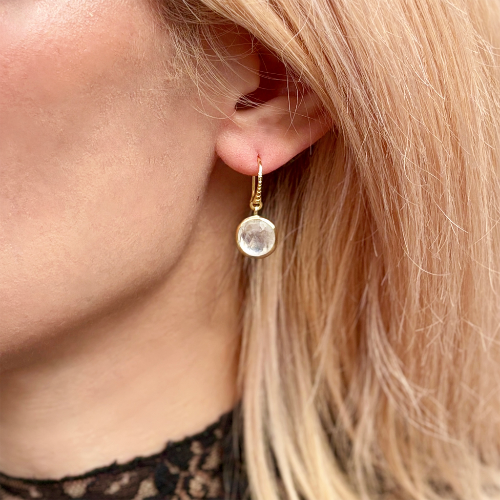 Charis Round Moonstone Drop Earrings