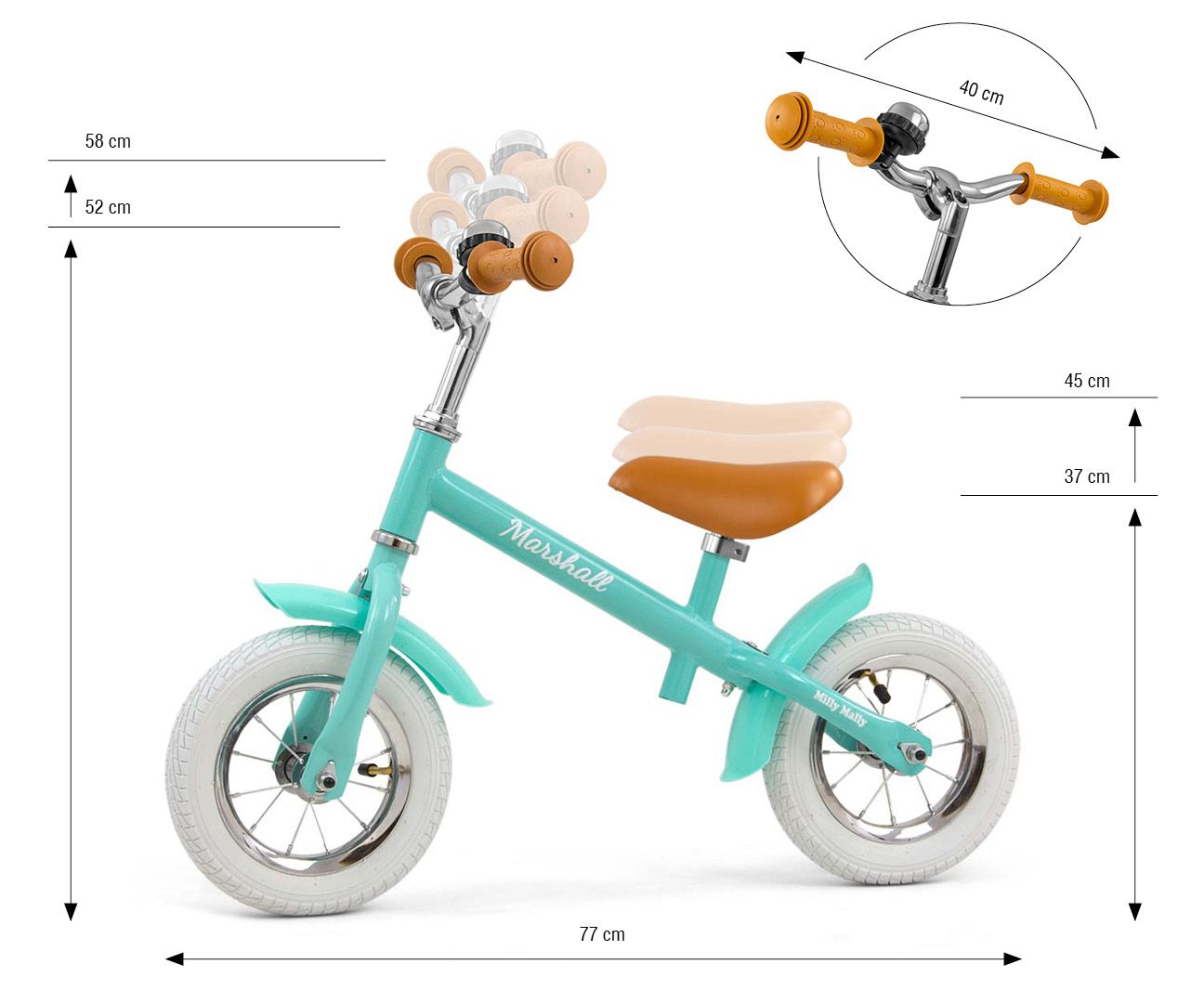 a young child riding the marshall balance bike on a sunny path, 10-inch air tires and soft grips for a smooth adventure