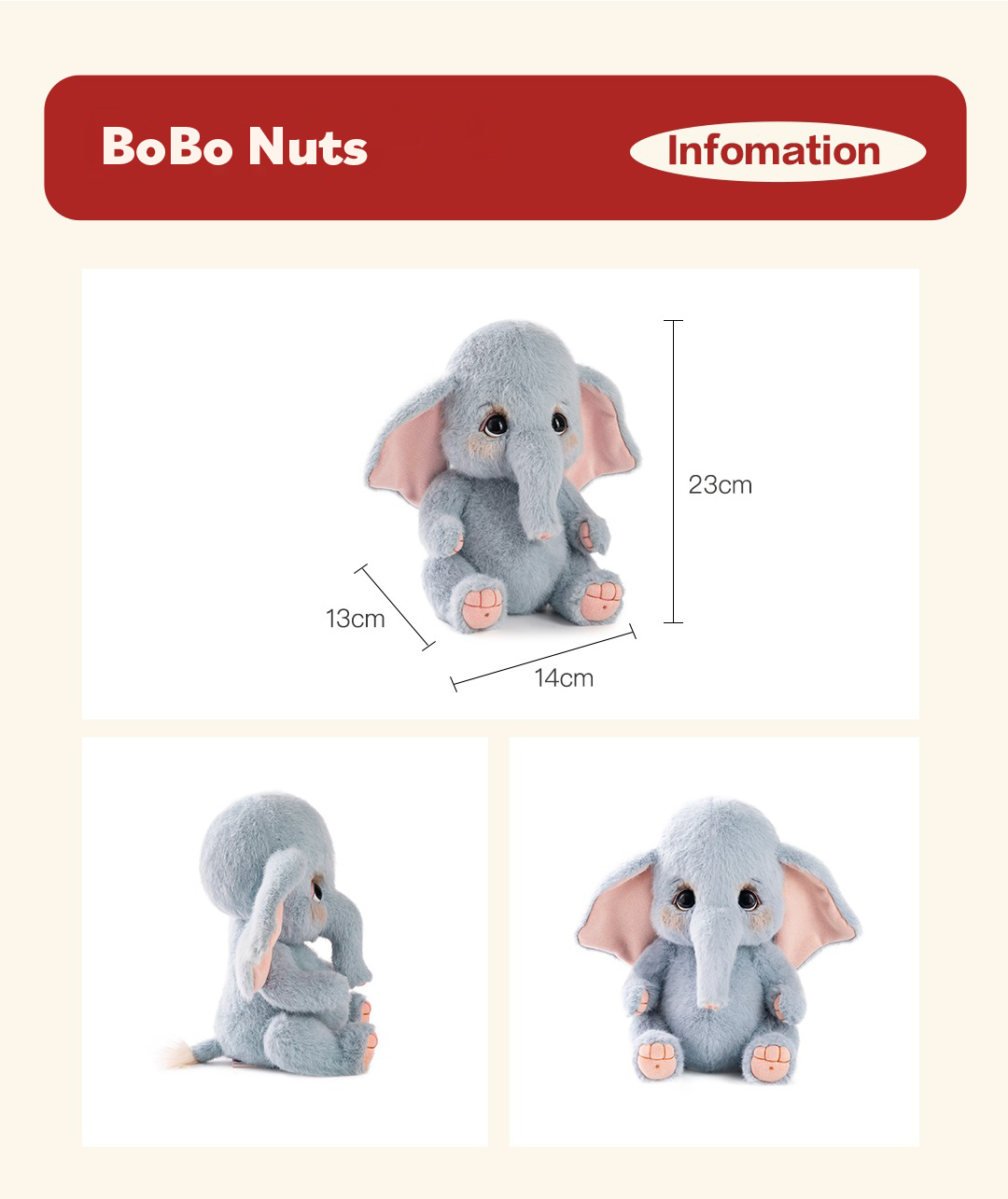 Handmade Soft Elephant Plush Toy with Tiny Bear Companion