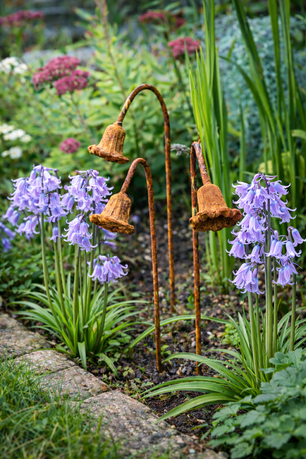 Metal Bluebells Garden Sculptures - Rusty Metal Garden Flowers