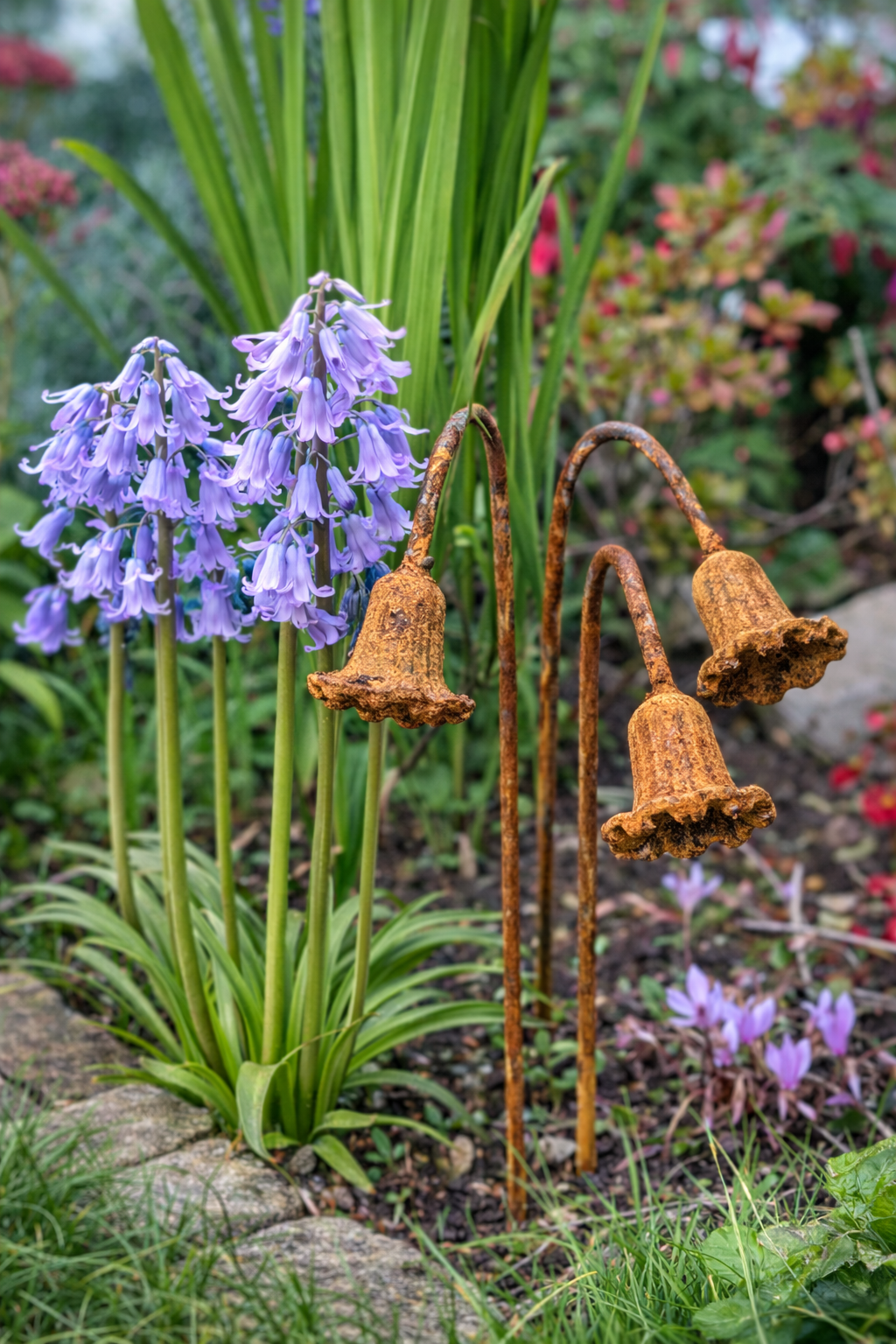 Metal Bluebells Garden Sculptures - Rusty Metal Garden Flowers