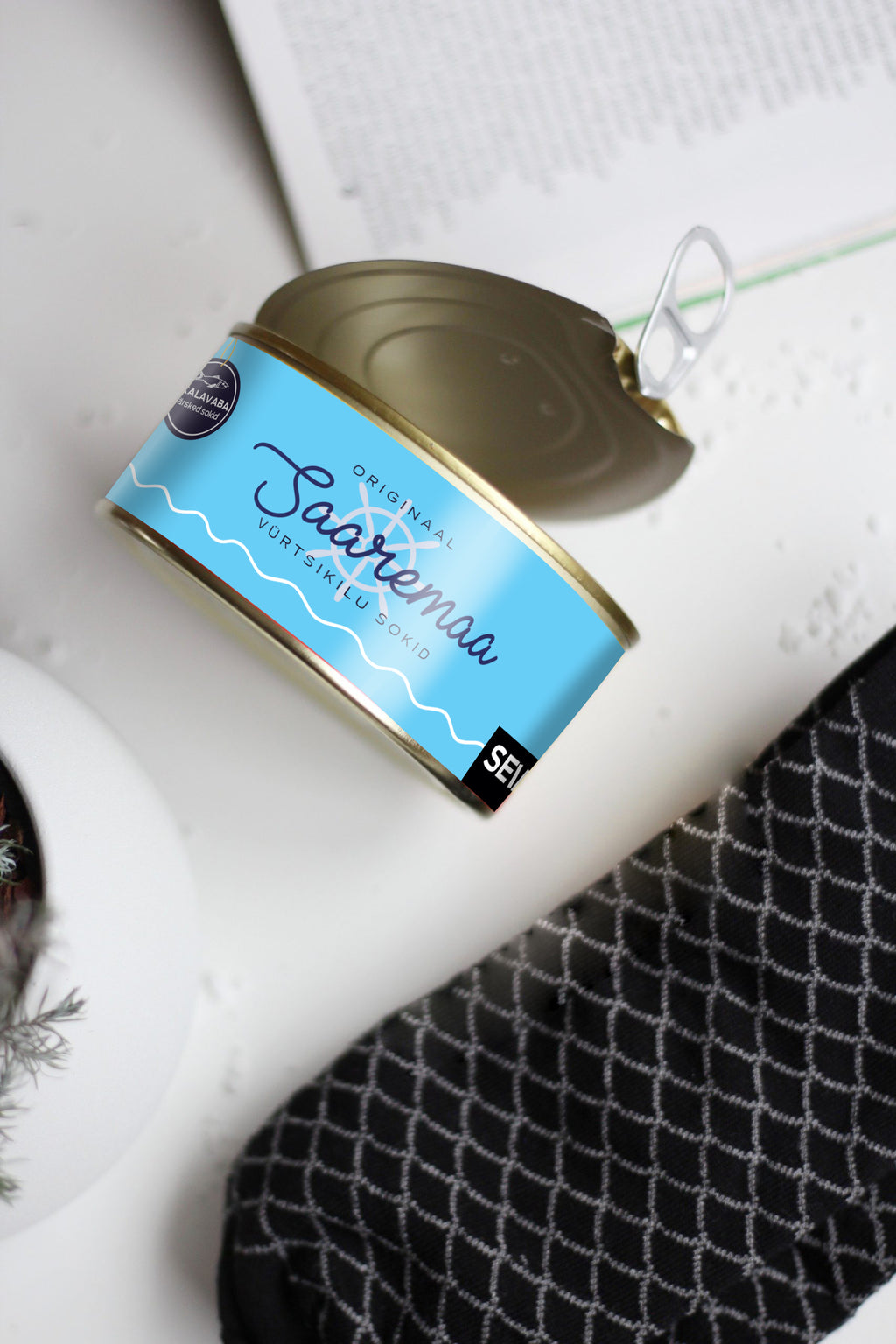 saaremaa spiced herring socks laid flat on a rustic wooden table