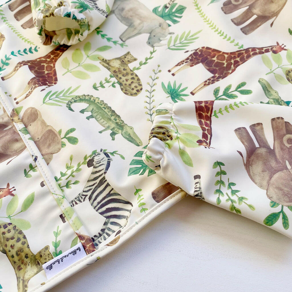 Long Sleeved Baby Bib - Safari Animals