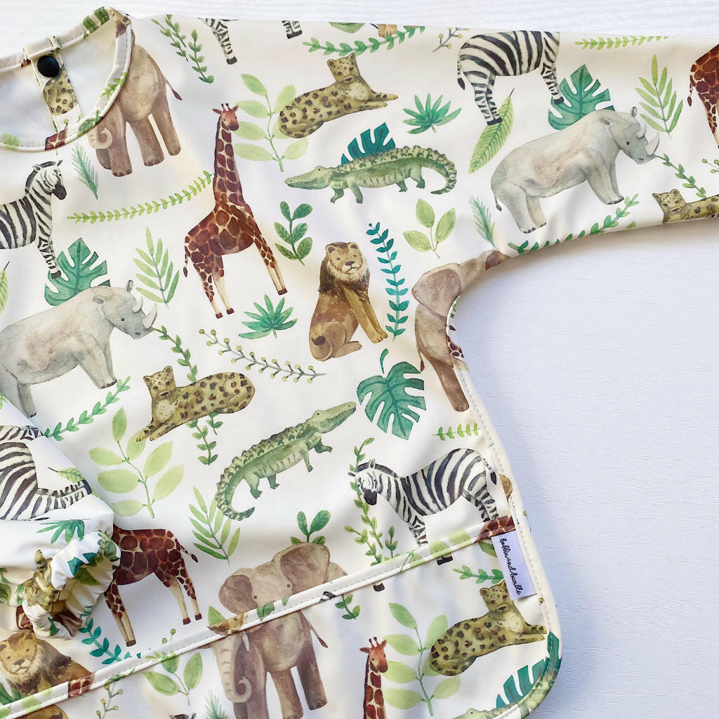 Long Sleeved Baby Bib - Safari Animals