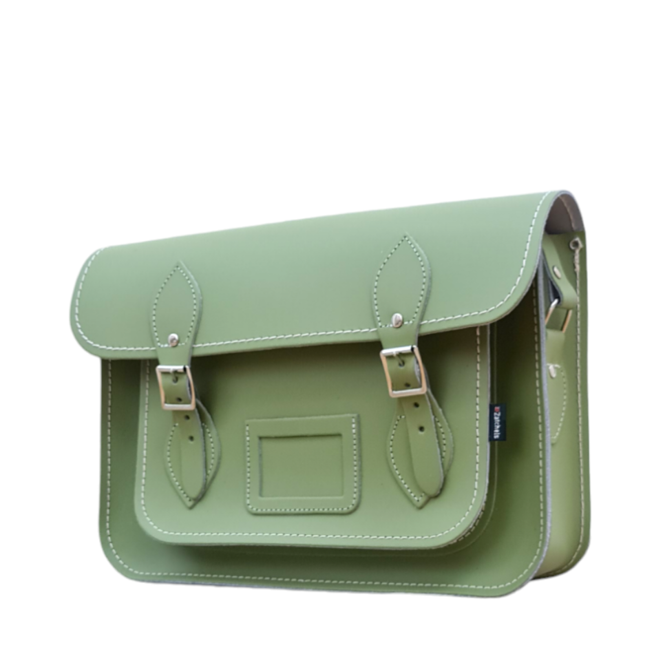 Handmade Leather Satchel in Sage Green