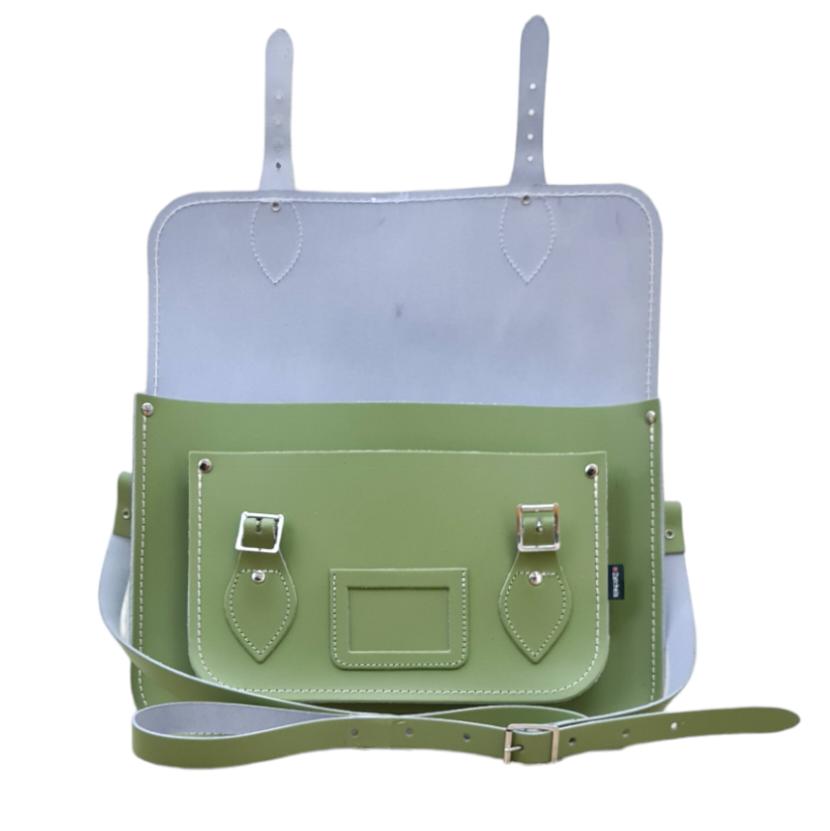 Handmade Leather Satchel in Sage Green