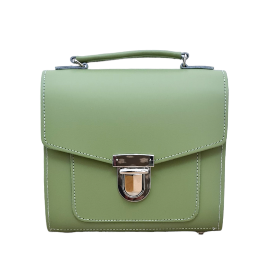 Handmade Leather Sugarcube Handbag in Sage Green