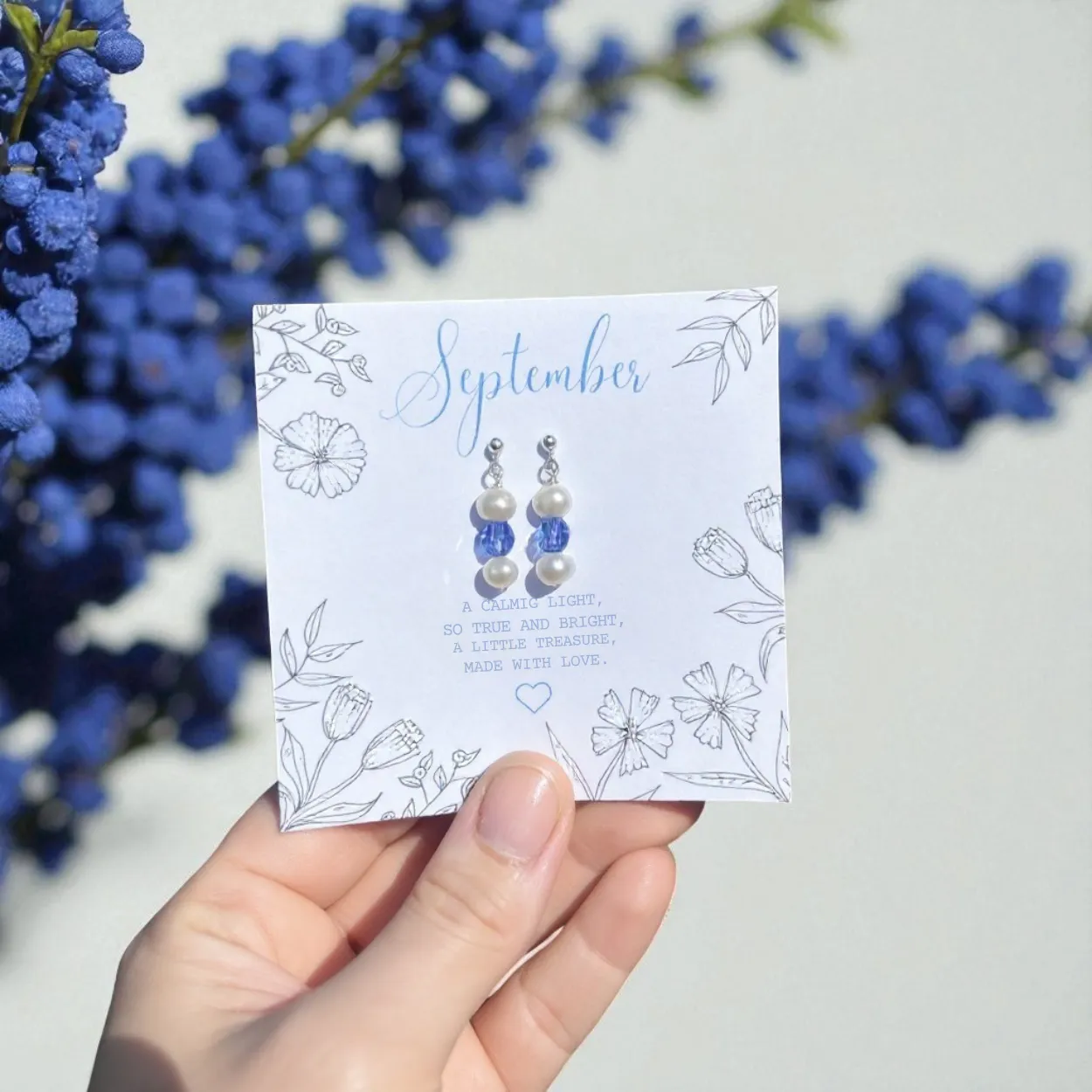 September Birthstone Pearl and Sapphire Jewellery Set with Personalised Necklace