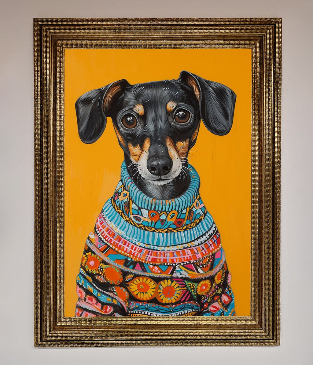 Sausage Dog In A Sweater Framed Print