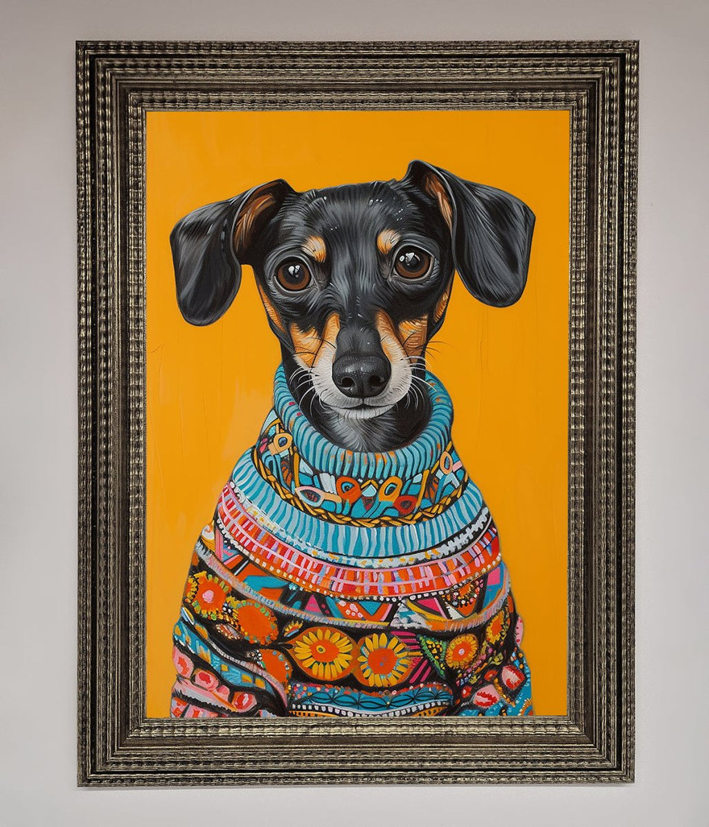 Sausage Dog In A Sweater Framed Print