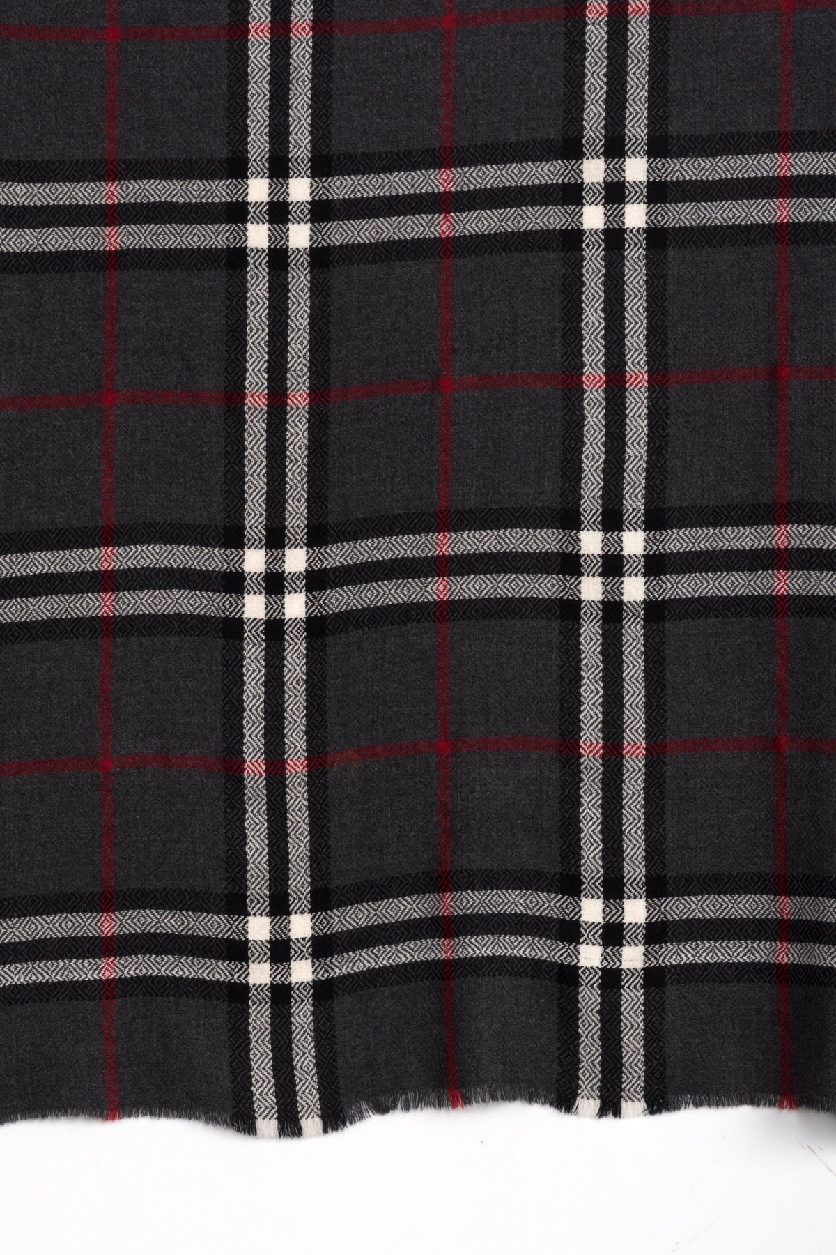 Charcoal Black White Window Check Merino Wool Scarf