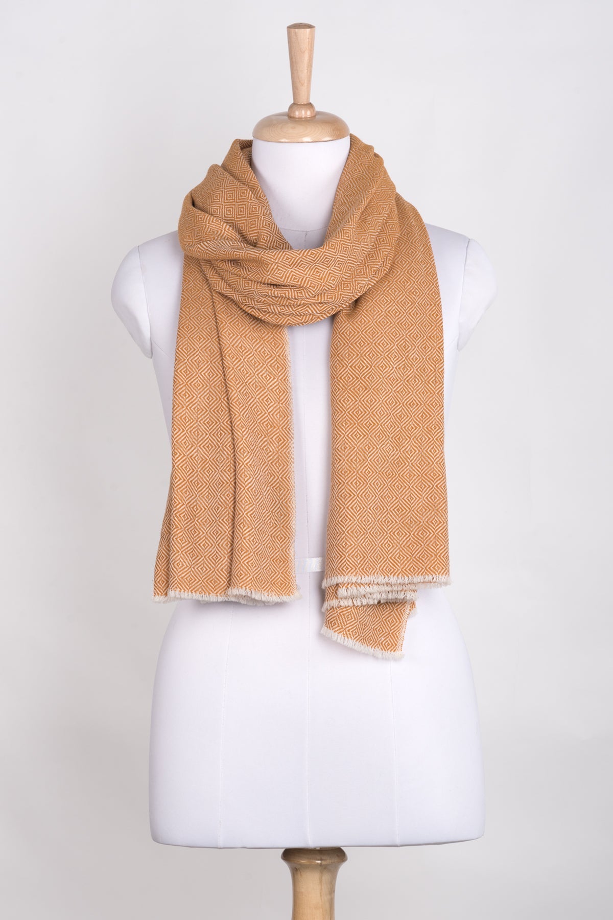Ochre Diamond Weave Wool Scarf