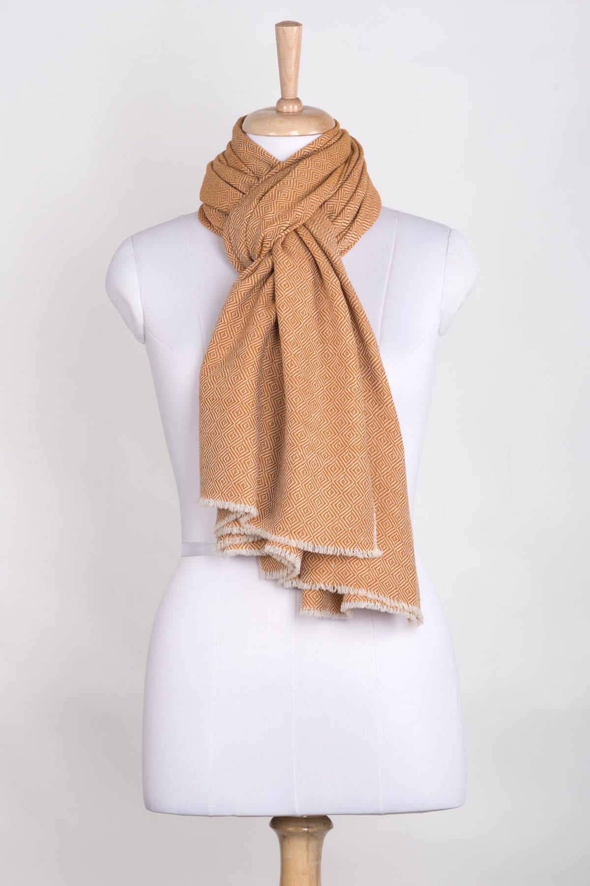 Ochre Diamond Weave Wool Scarf