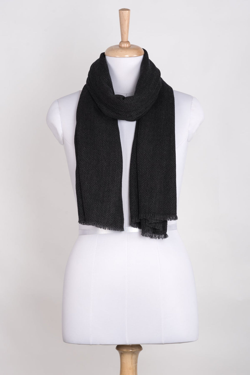 Charcoal Diamond Weave Merino Wool Scarf