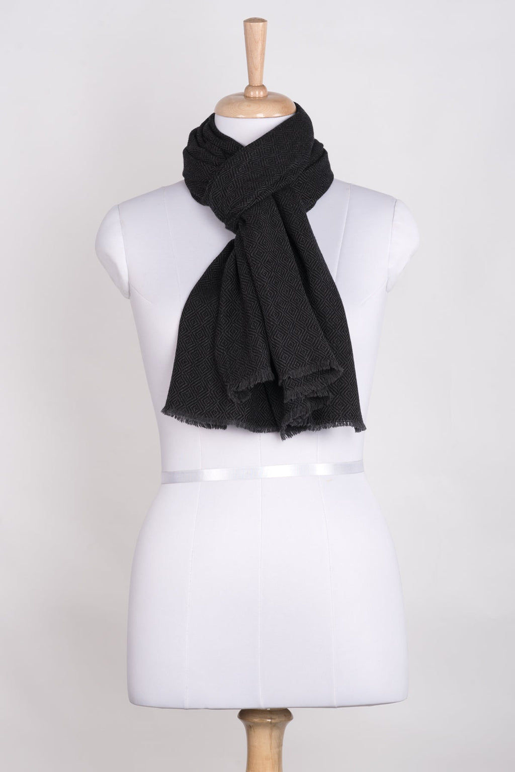 Charcoal Diamond Weave Merino Wool Scarf