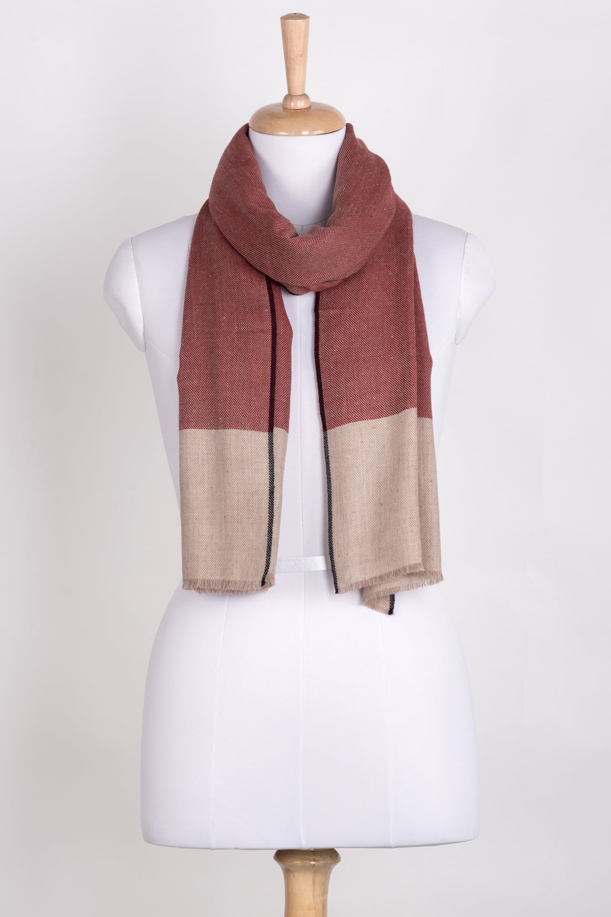 Two Tone Merino Wool Scarf in Red and Beige