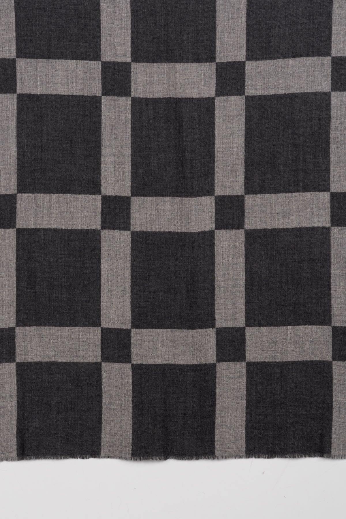 Windowpane Grey Merino Wool Scarf with Jacquard Weave