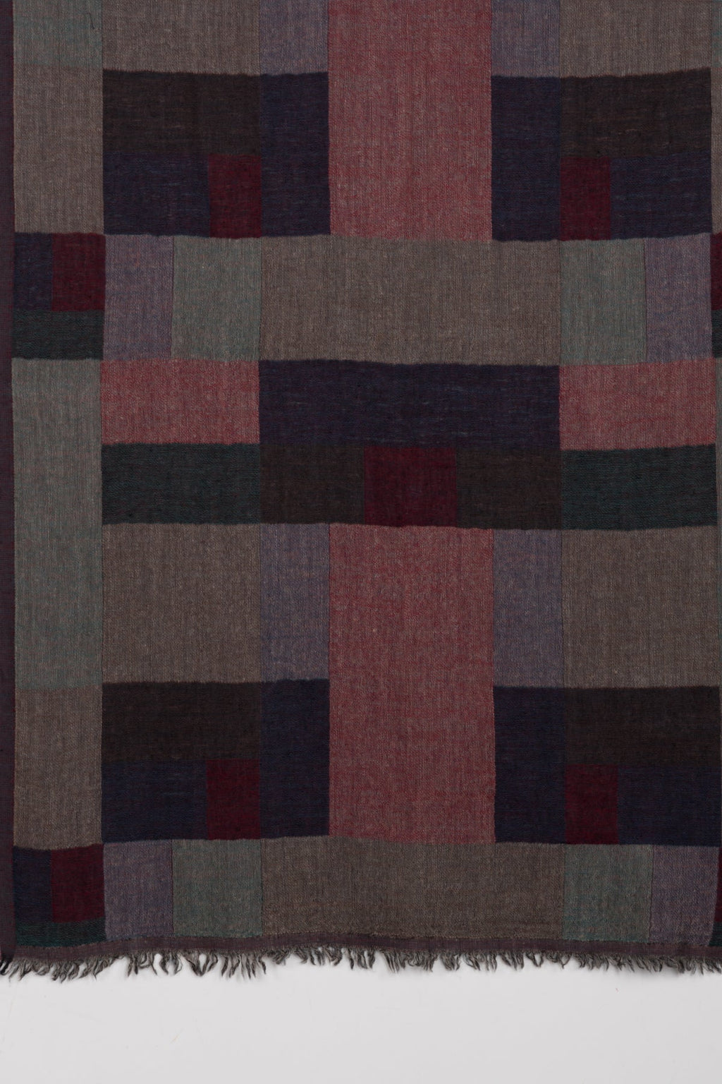 Mix Checks Jacquard Merino Wool Scarf in Red Blue Multi