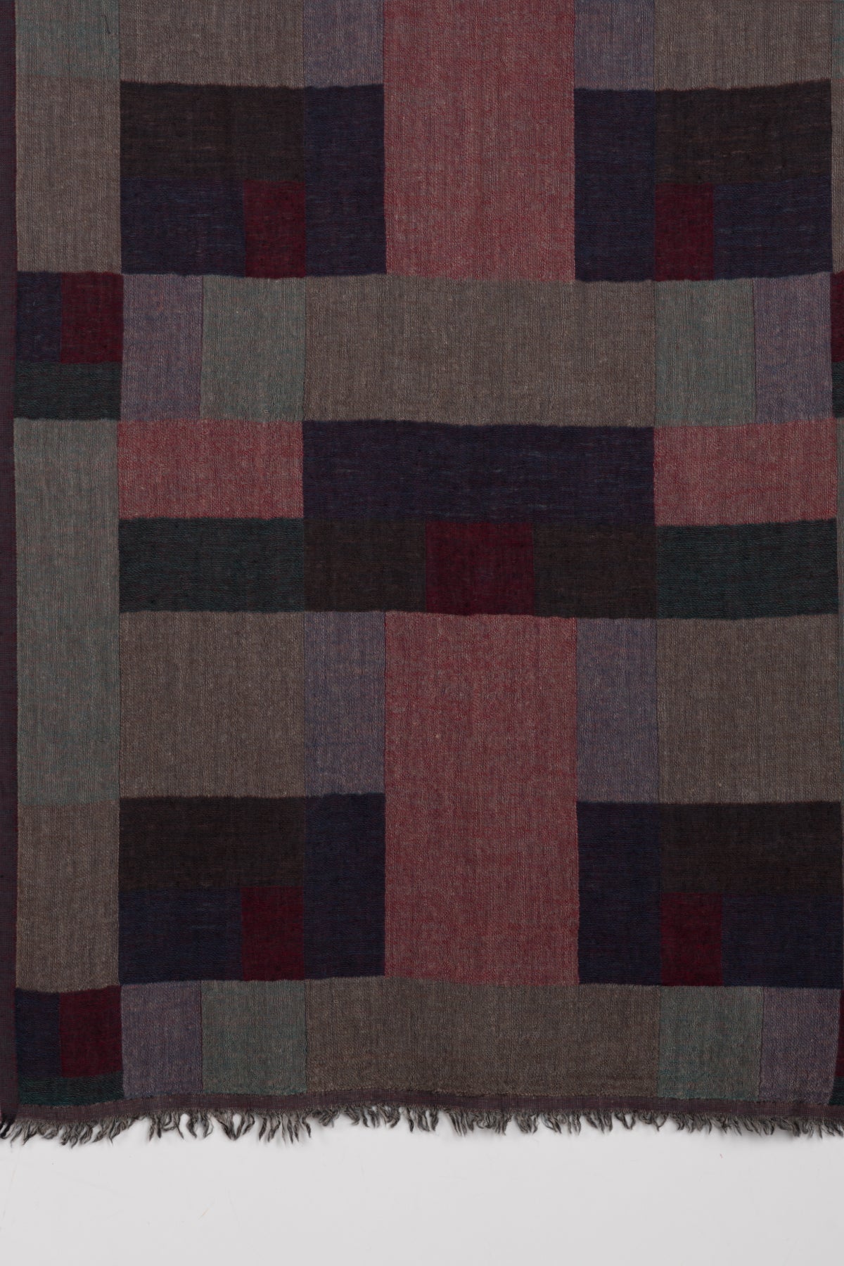 Mix Checks Jacquard Merino Wool Scarf in Red Blue Multi