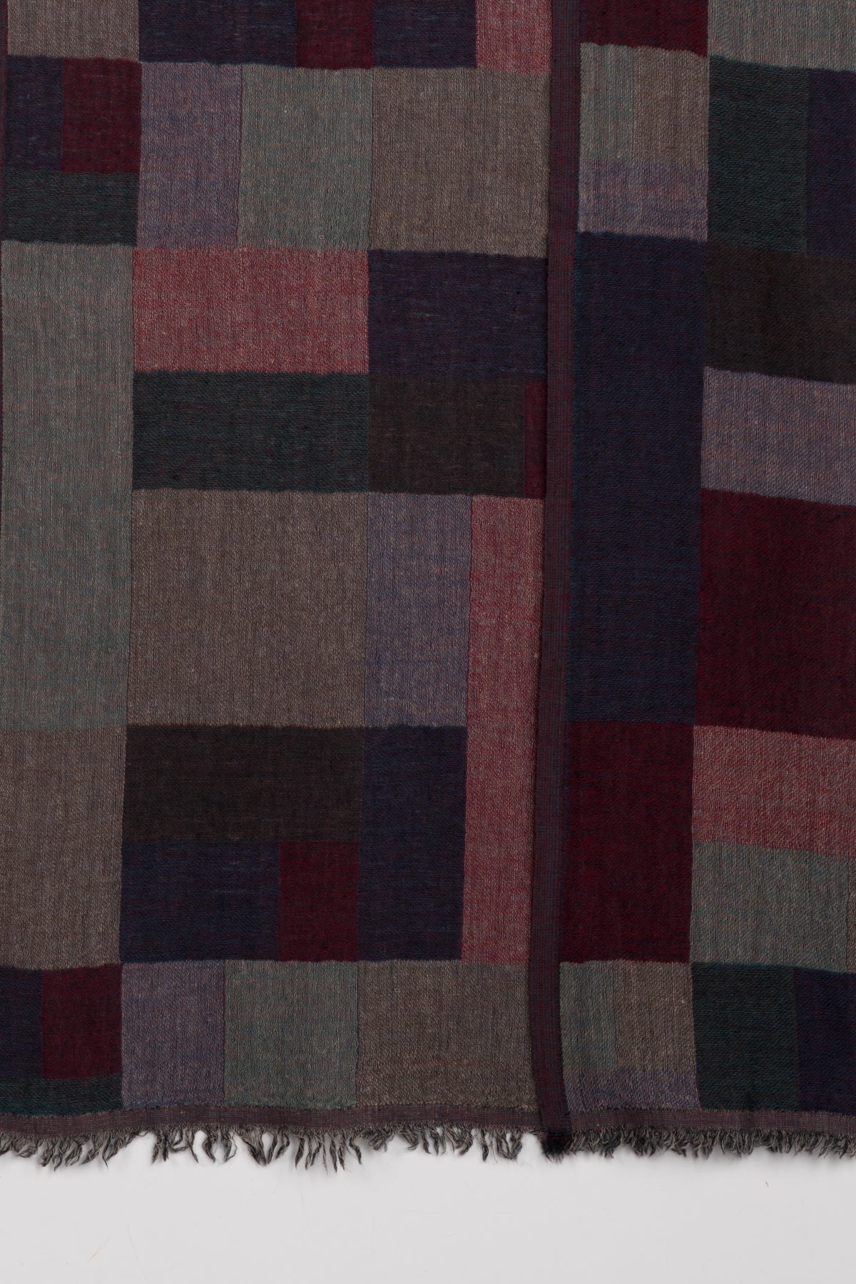 Mix Checks Jacquard Merino Wool Scarf in Red Blue Multi