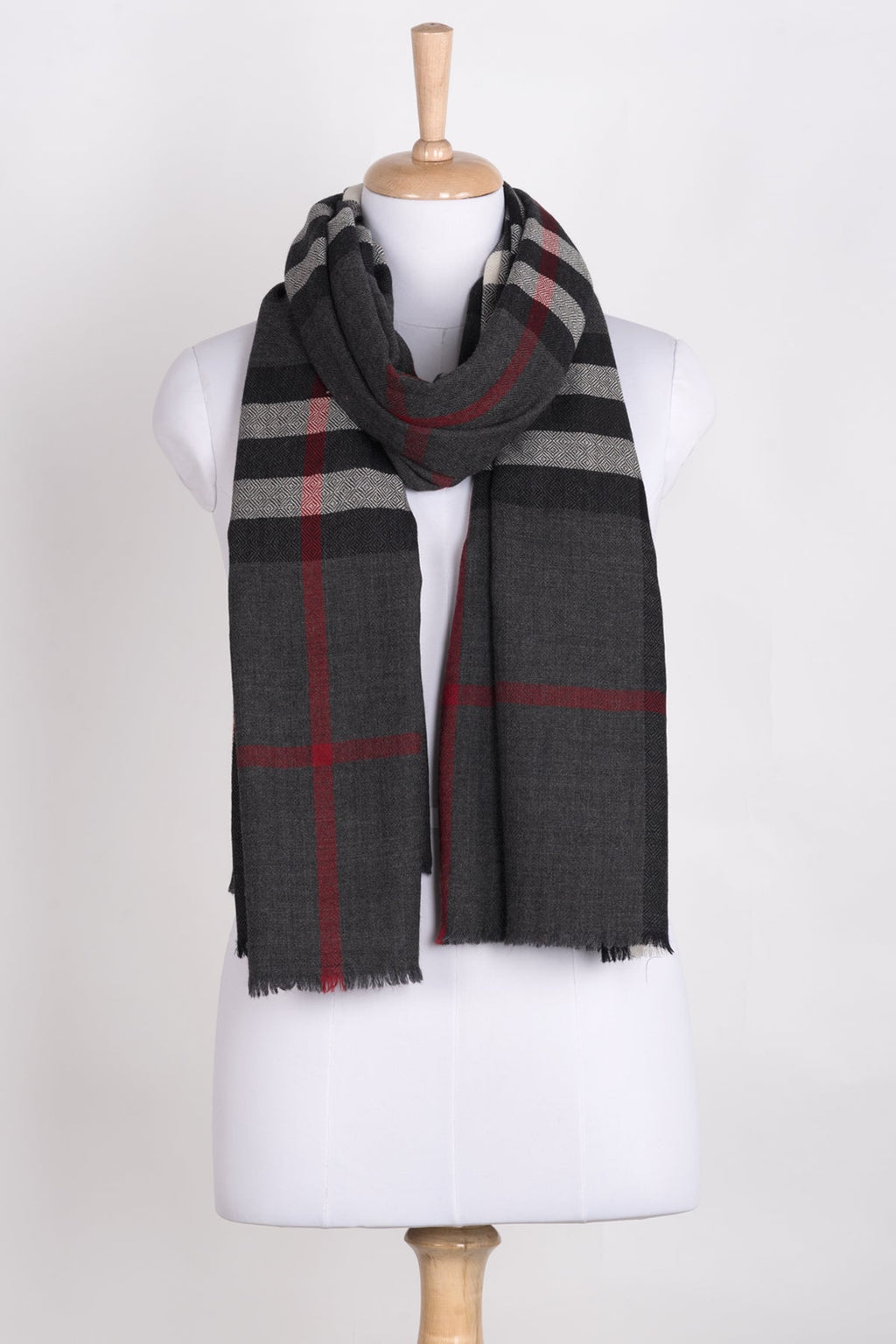 Charcoal Check Merino Wool Scarf