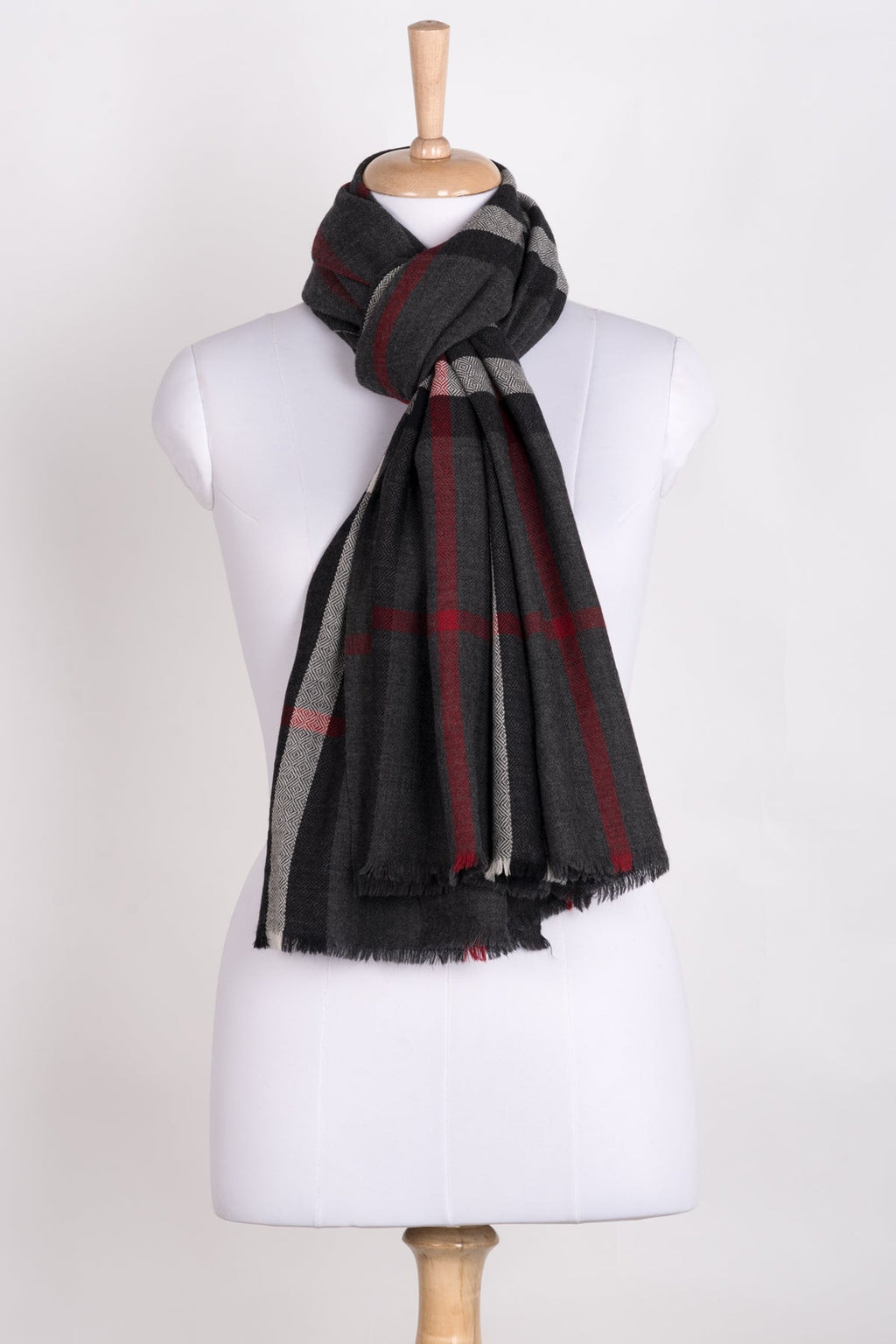 Charcoal Check Merino Wool Scarf