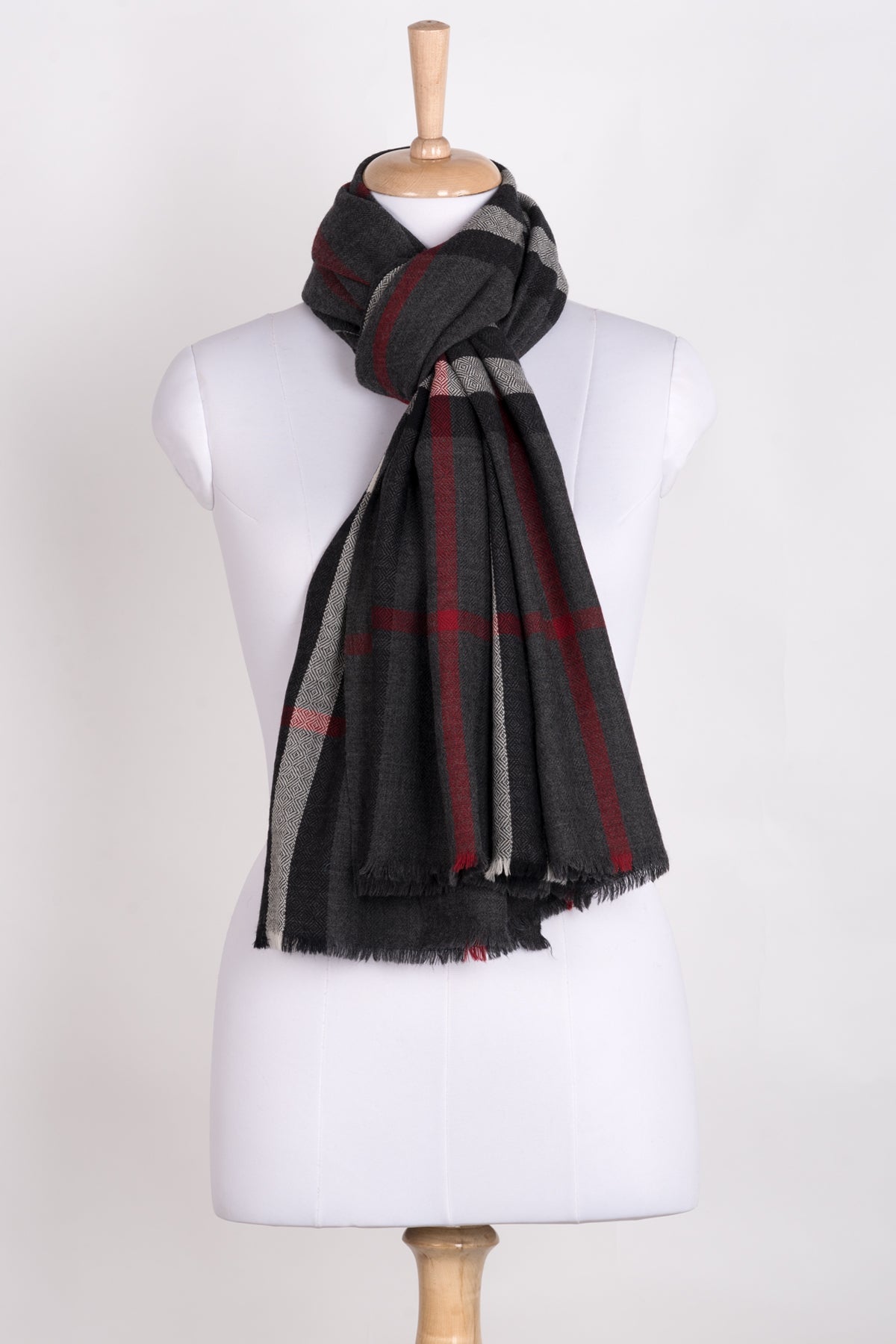 Charcoal Check Merino Wool Scarf