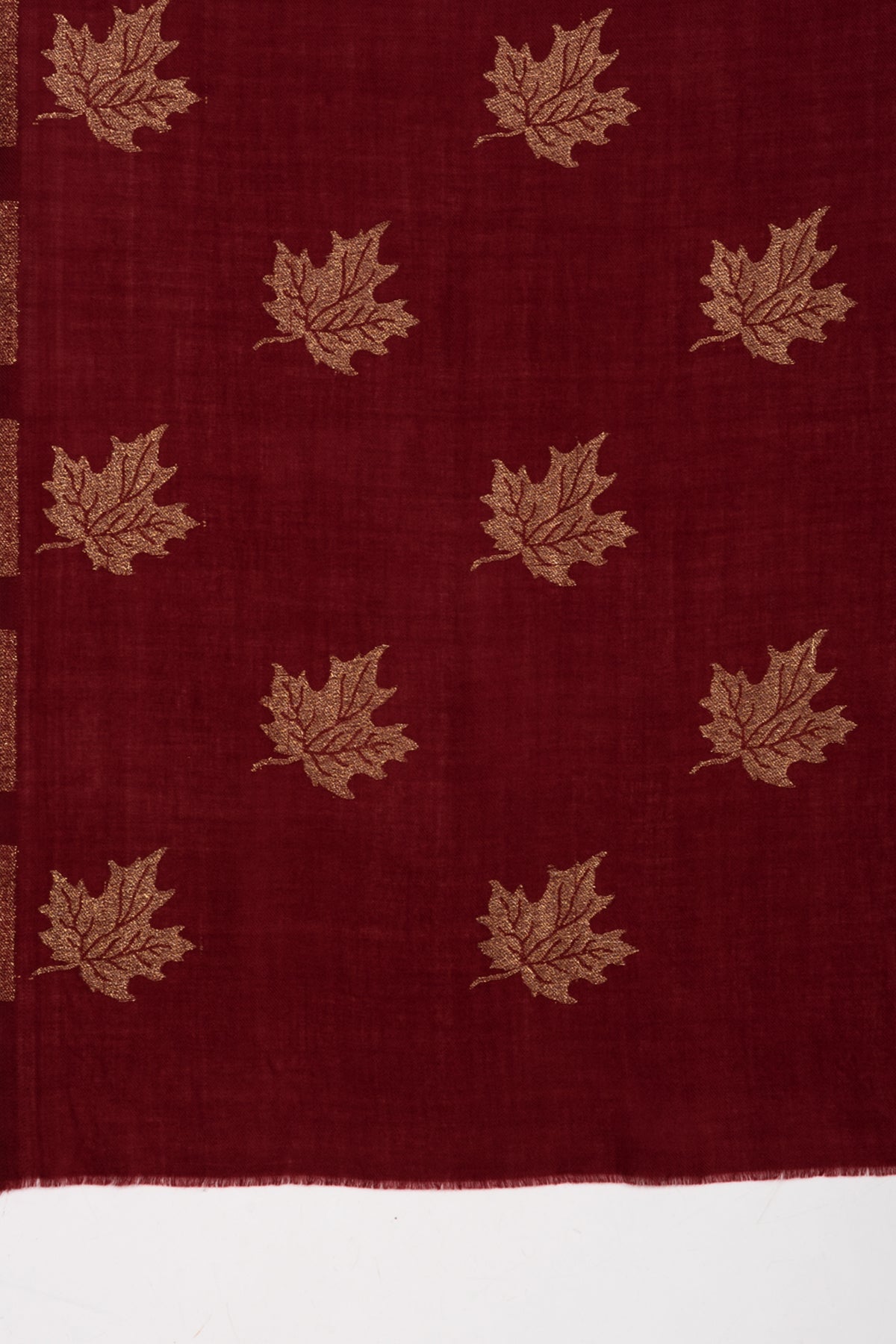 Crimson Gold Maple Leaf Cashmere Wool Scarf