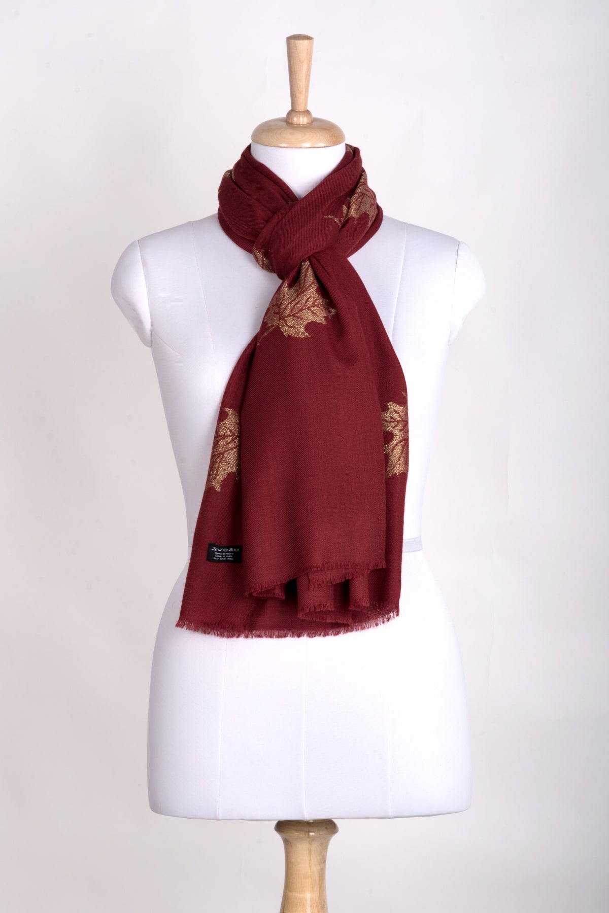 Crimson Gold Maple Leaf Cashmere Wool Scarf