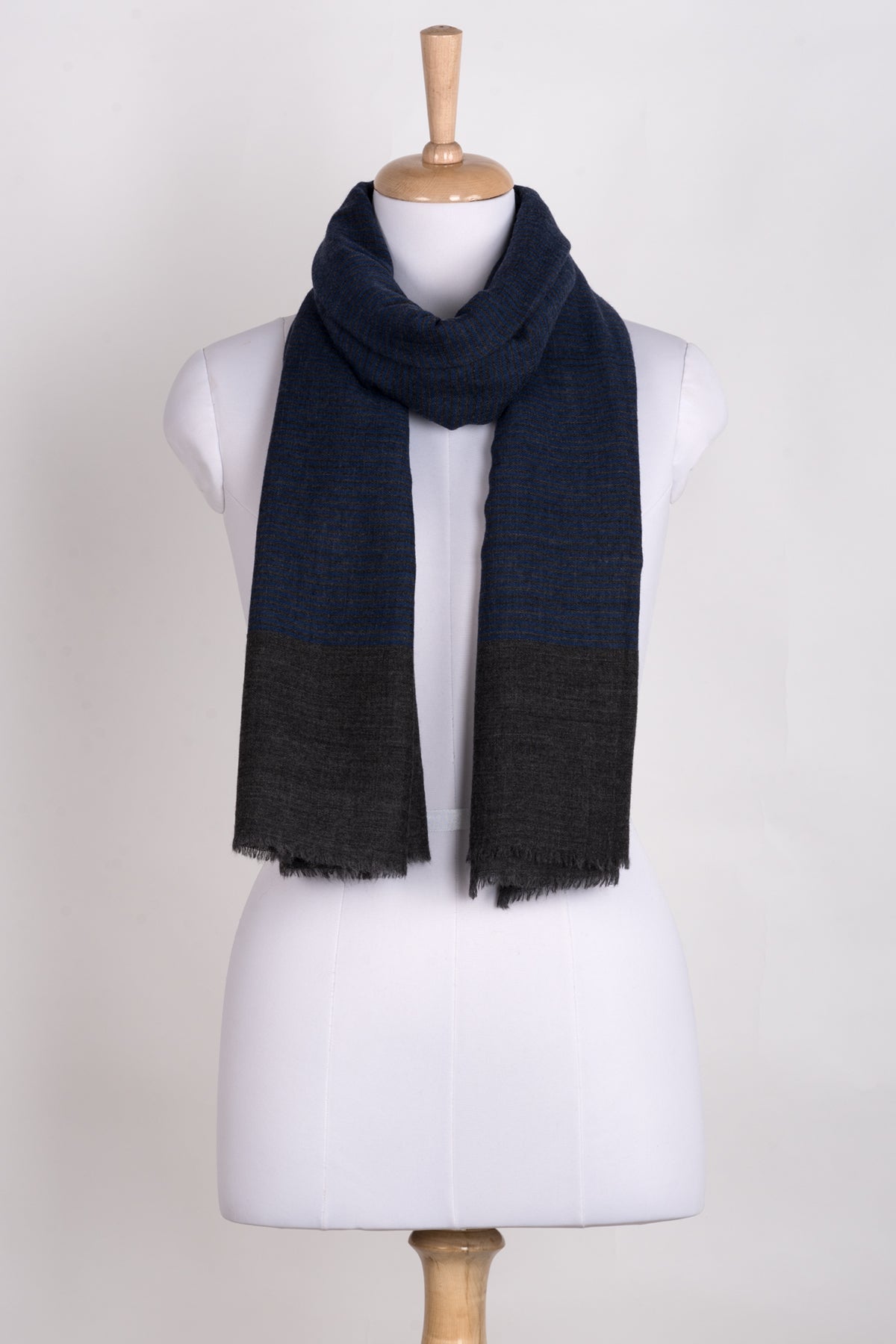 Pinstripe Merino Wool Scarf in Blue Grey