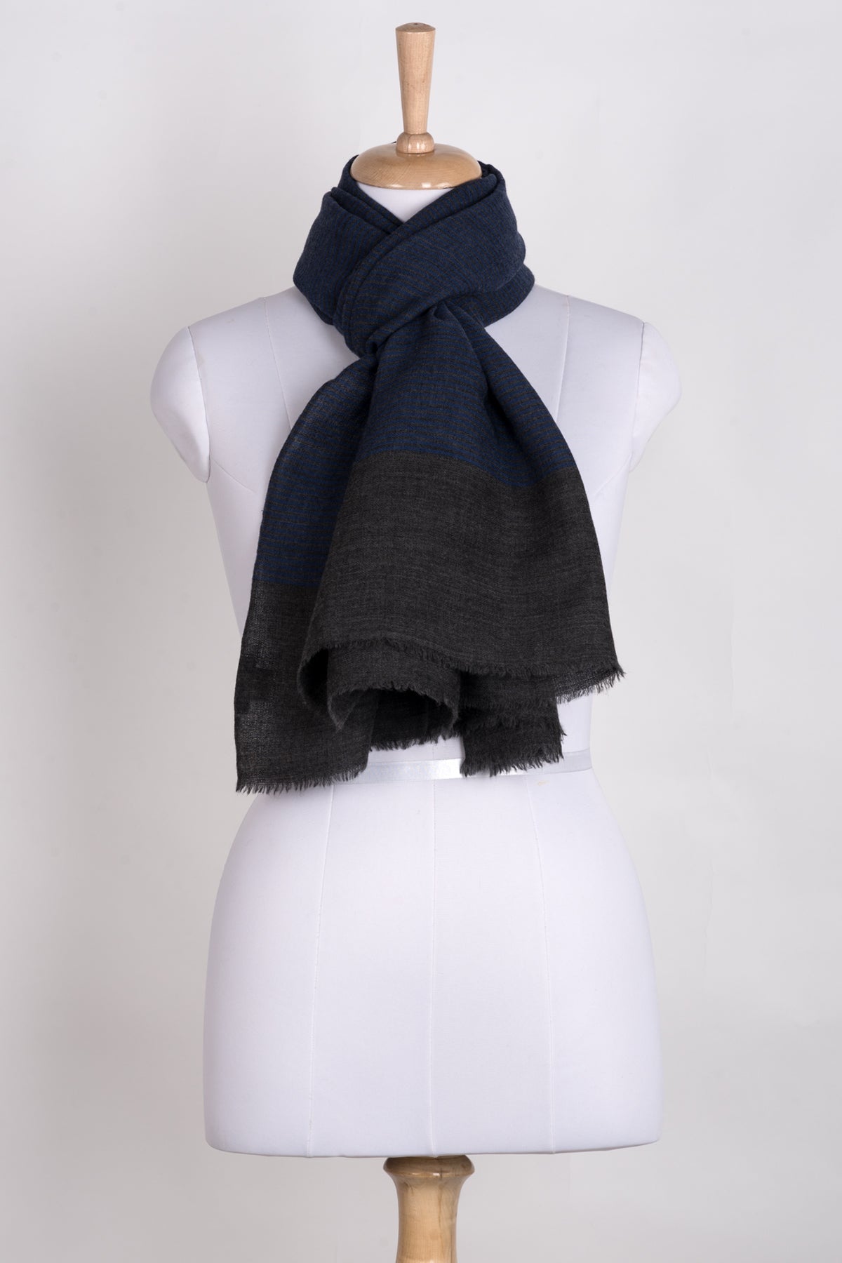 Pinstripe Merino Wool Scarf in Blue Grey