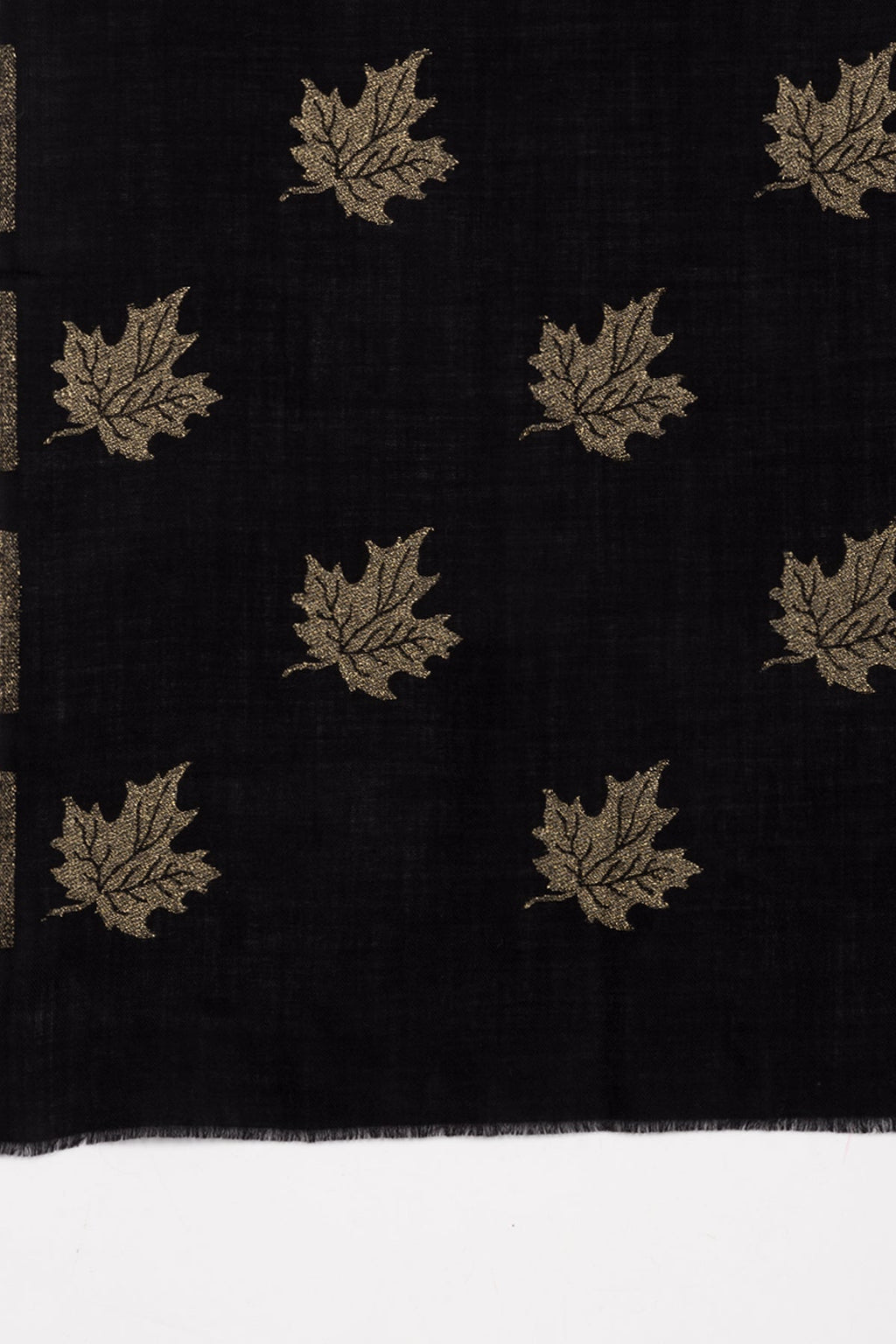 Gold Maple Leaf Cashmere Wool Scarf in Black