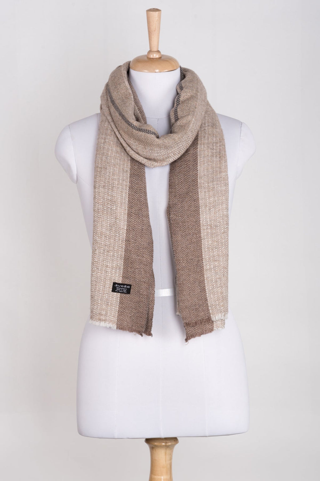 Reversible Striped Chevron Cashmere Wool Scarf in Beige
