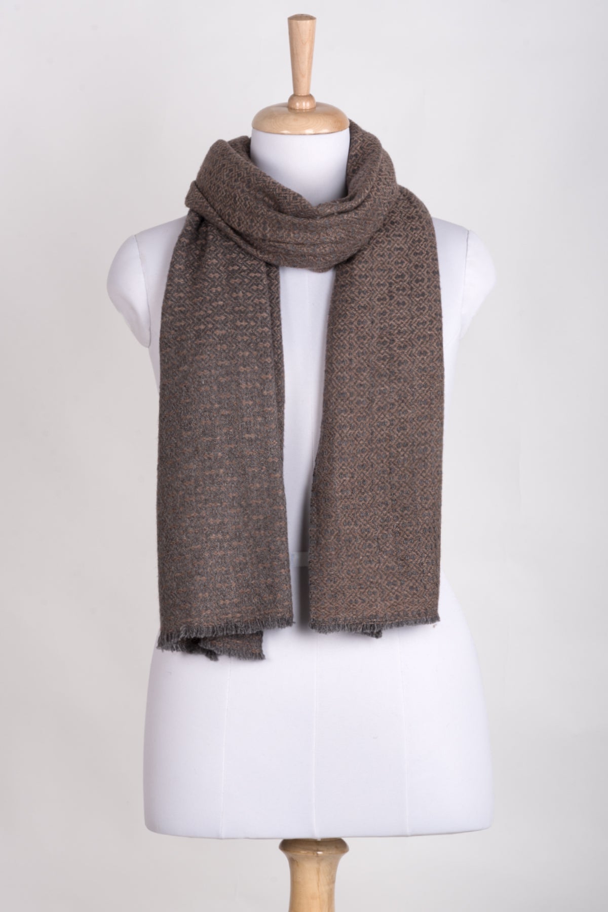 Diamond Weave Cashmere Wool Scarf in Grey Rose Pink