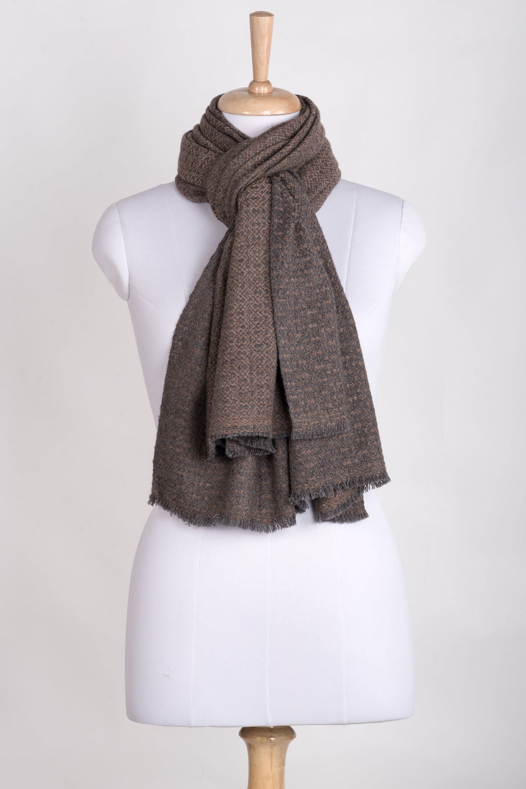 Diamond Weave Cashmere Wool Scarf in Grey Rose Pink